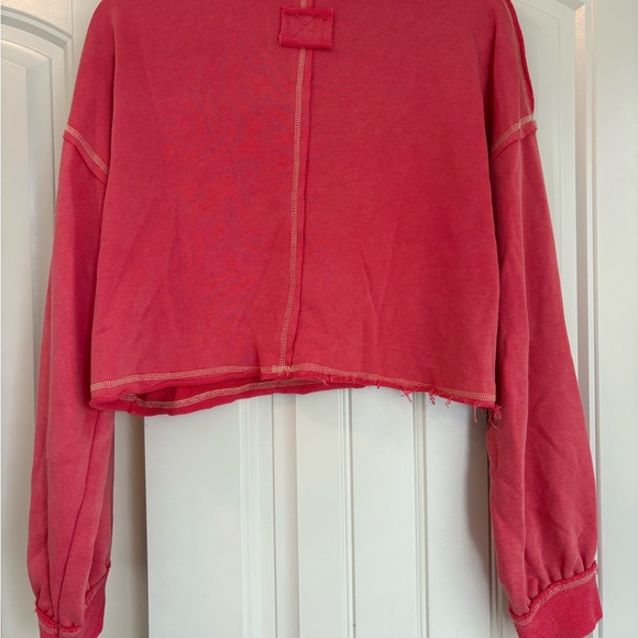 POL Cropped Button Polo Top in Coral Red - Picture 3 of 3